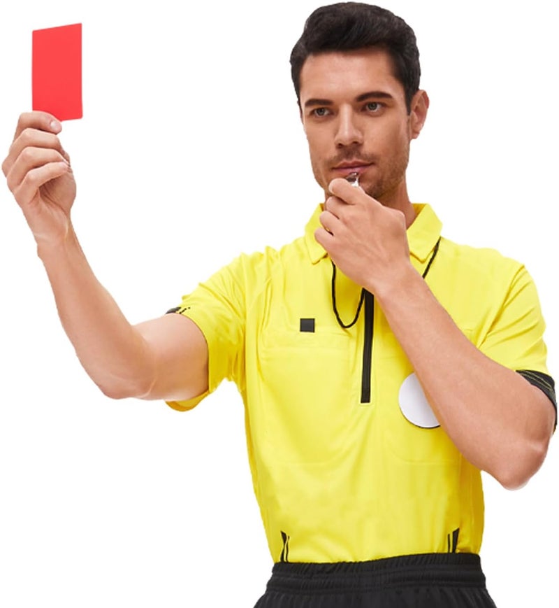 redgino Store Soccer Referee Kit 2 Pcs Checkered Linesman Soccere Flags, Red Yellow Ref Cards with Notebook and Pencil,Coach Stainless Steel Whistles with Storage Bag - Image 4